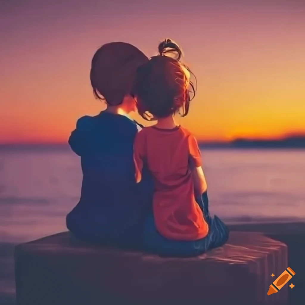 Friends hugging while watching the sunrise by the sea on Craiyon