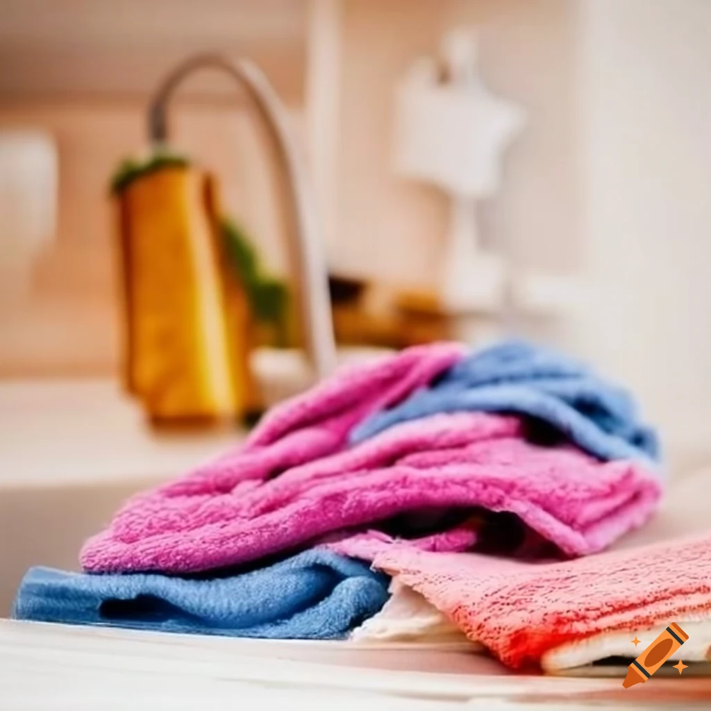 Messy dirty dish towels on the sink on Craiyon