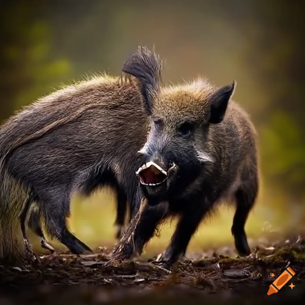 Wild boars confronting each other on a farm on Craiyon