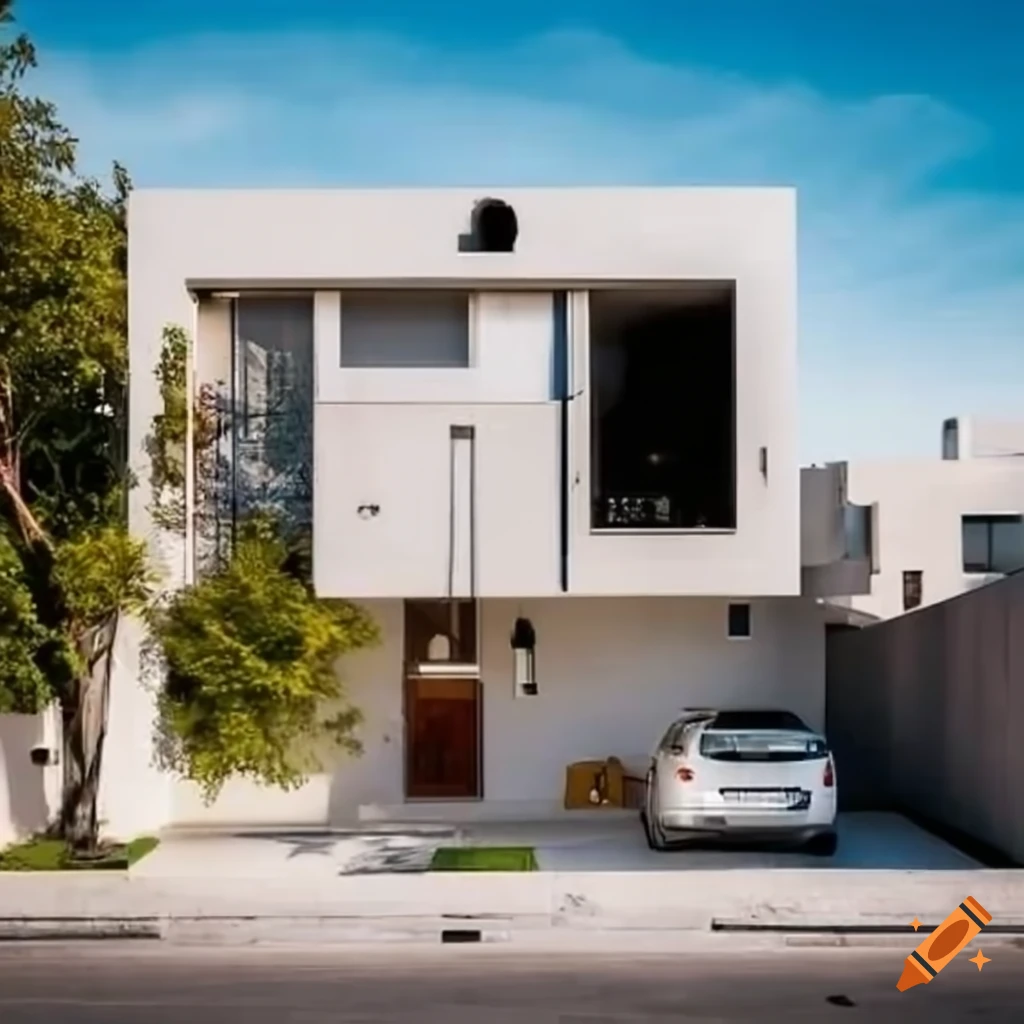 diseña la fachada de una casa de interes social en monterrey, mexico con 5 metros de frente, con solo dos niveles
