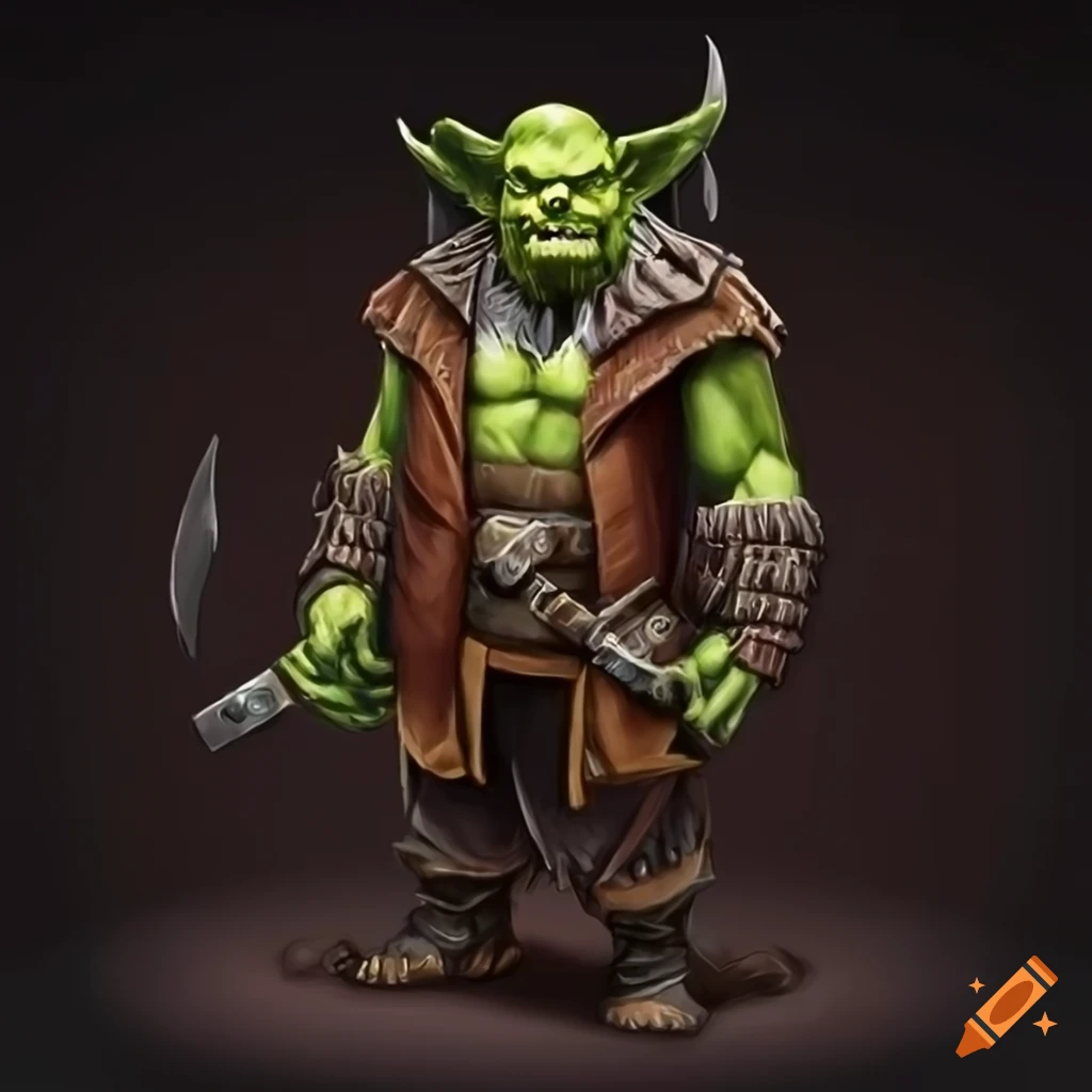 Orc sheriff wearing a hat and trenchcoat