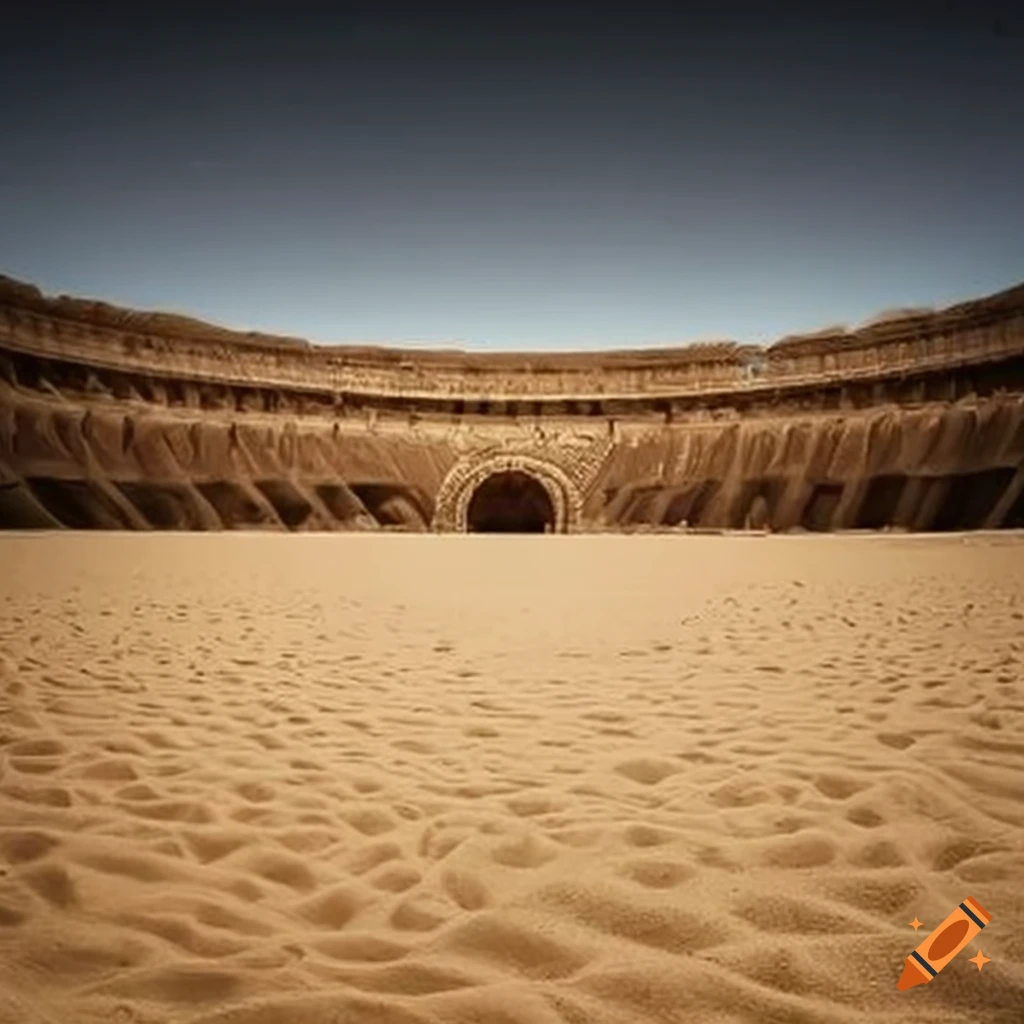 View from inside an arena with sand on the floor