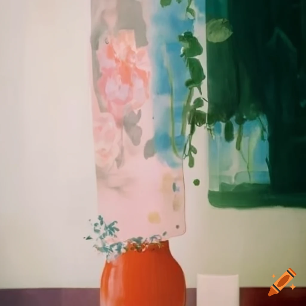 Vase and flowers in the style of David Hockney and Robert Rauschenberg