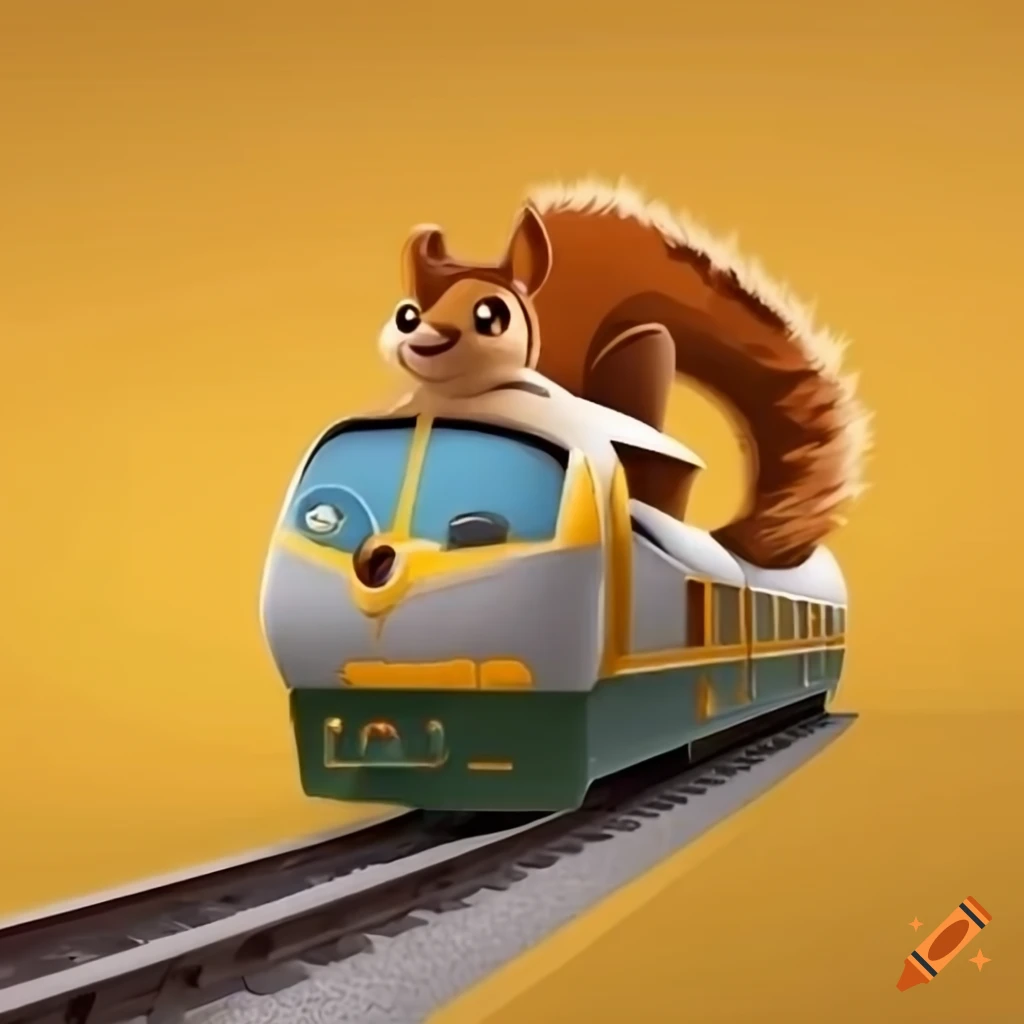 Cartoon train with a small chipmunk onboard on Craiyon
