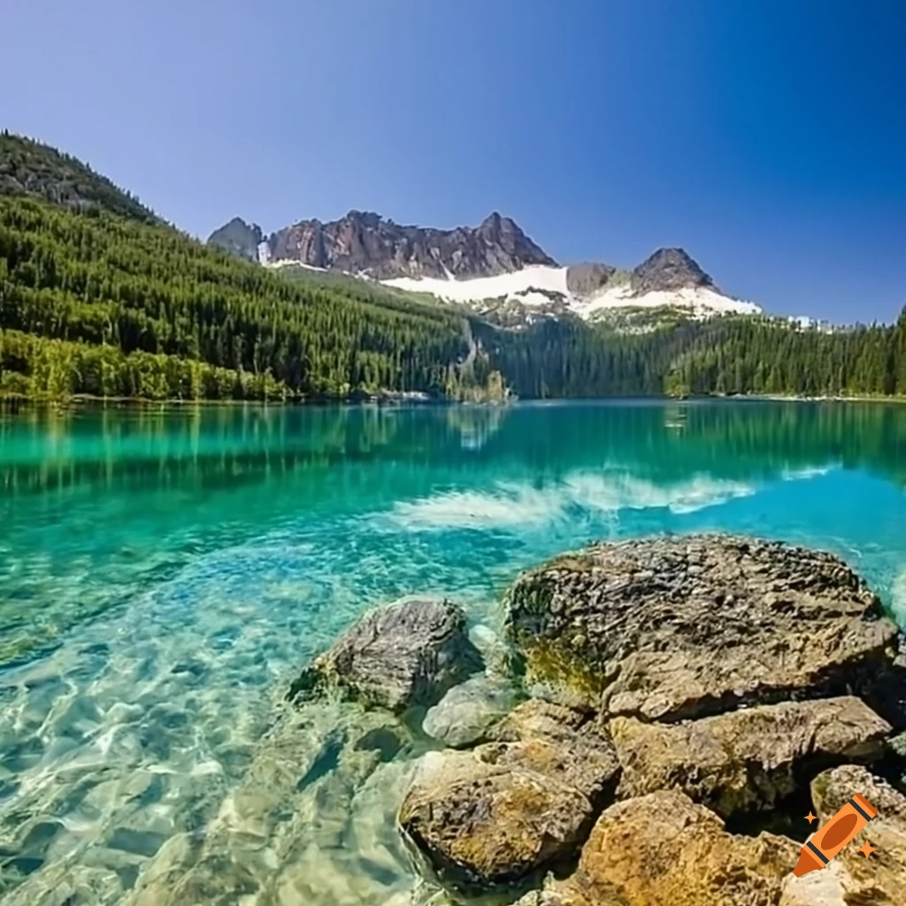 Beautiful lake with crystal clear water, mountains, caves, and stunning ...