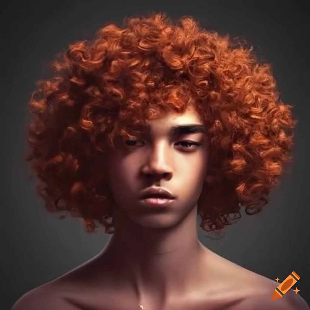 Man with dark skin, heterochromia, and long curly hair on Craiyon
