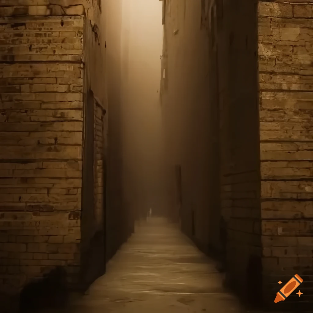 Close-up of flooded corridor leading to abandoned buildings sinking into ocean with dramatic lighting