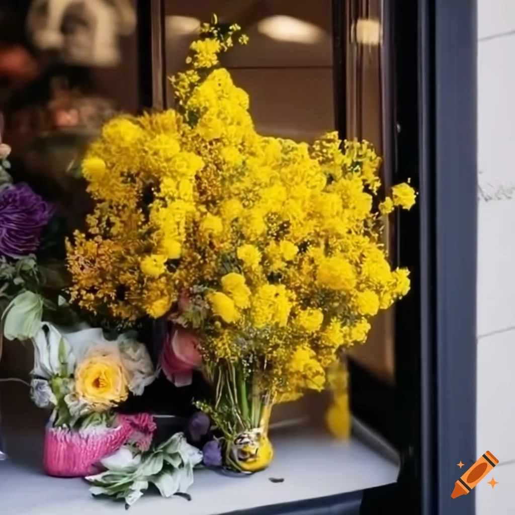 Bouquet of mimosas in a flower shop window