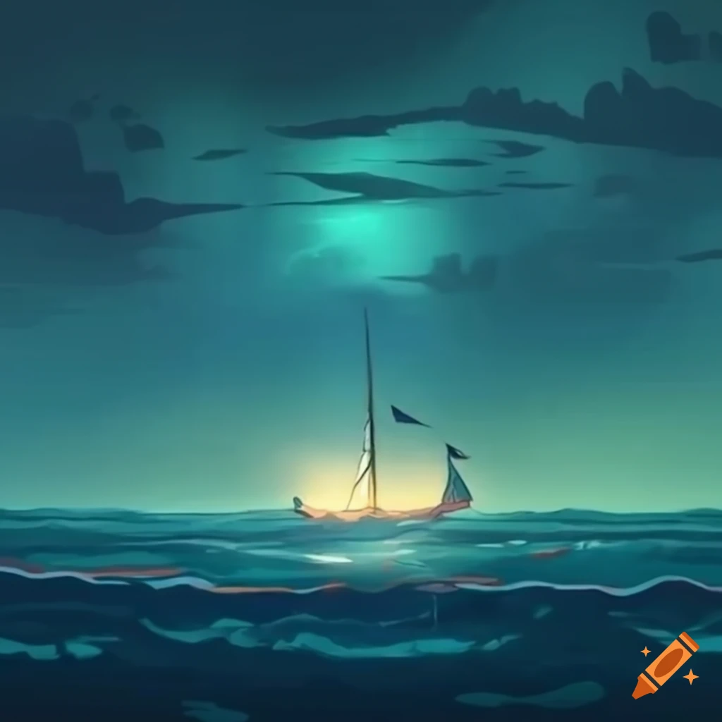 Lofi-inspired scene of a sailboat in an endless sea