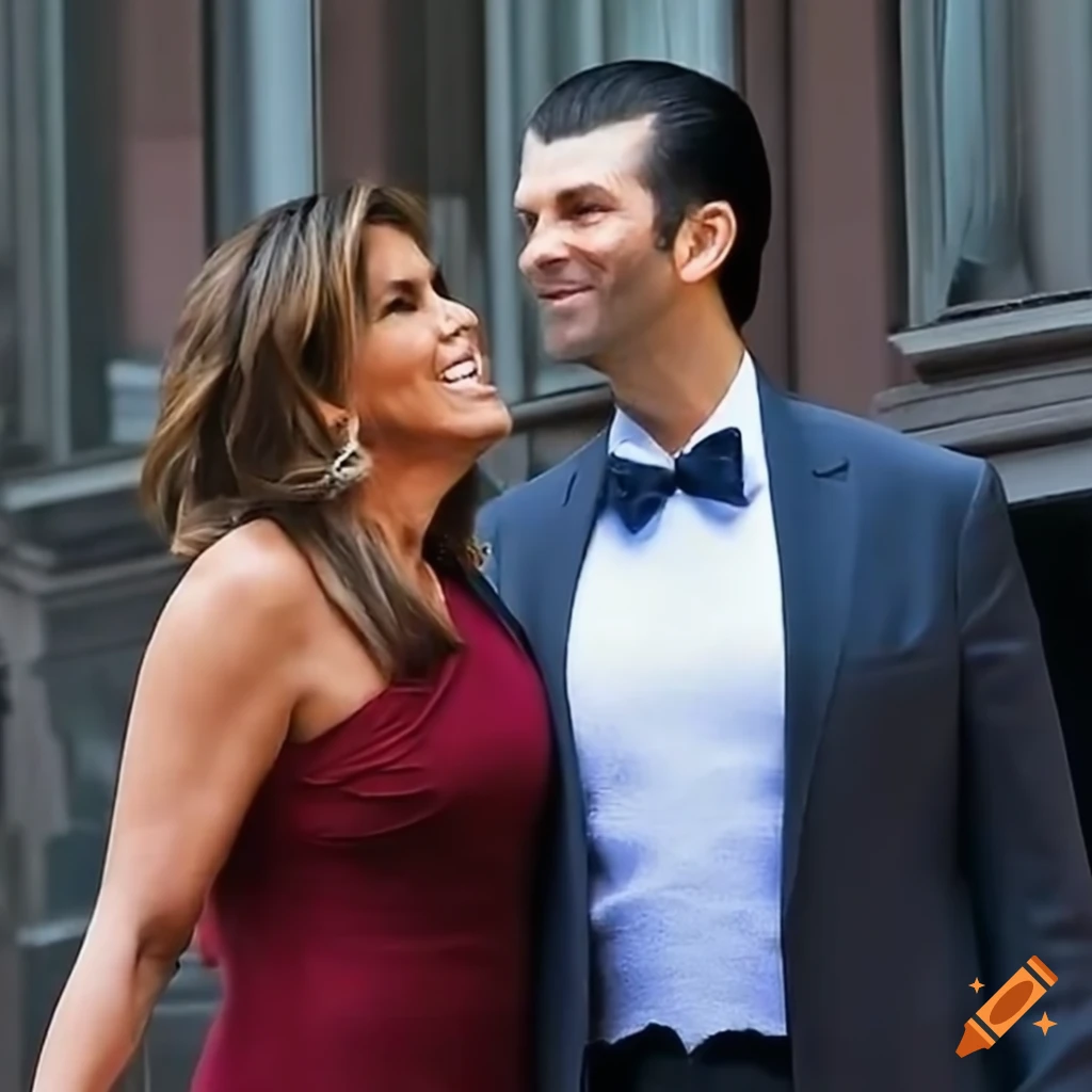 Donald Trump Jr. and Mariska Hargitay embracing on a balcony overlooking New York City