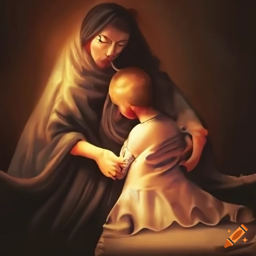 Woman mourning beside deceased son