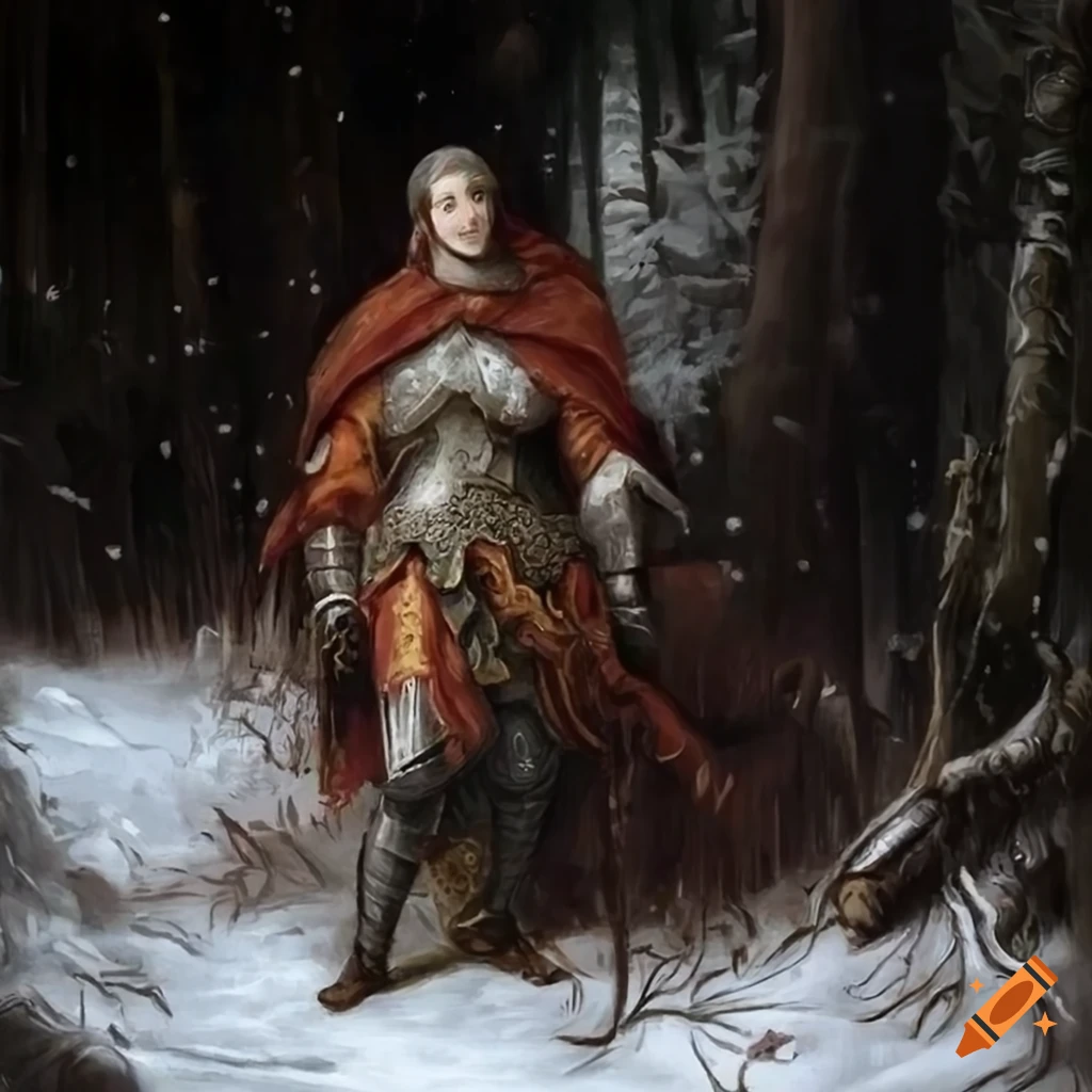 Knight sustaining wounds in a winter forest