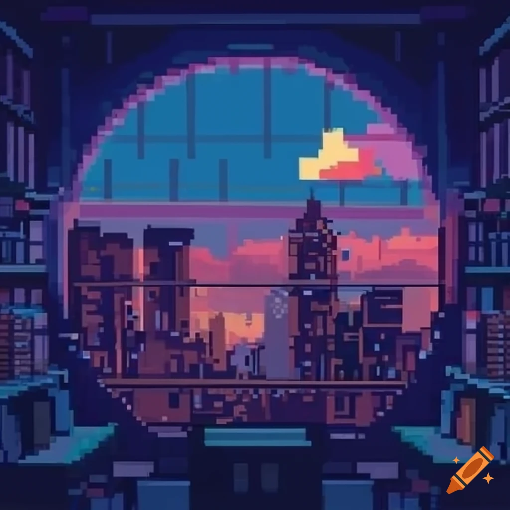 Cozy lofi pixel art with large panel buildings and a melancholic touch