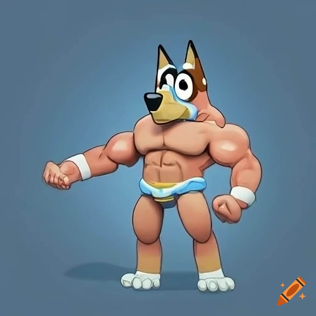 Bluey superhero with muscular physique