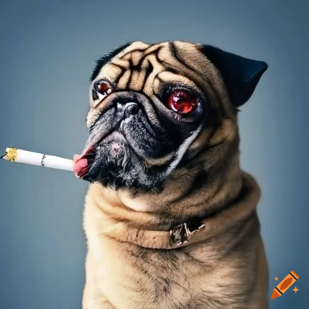 Pug with a cigarette