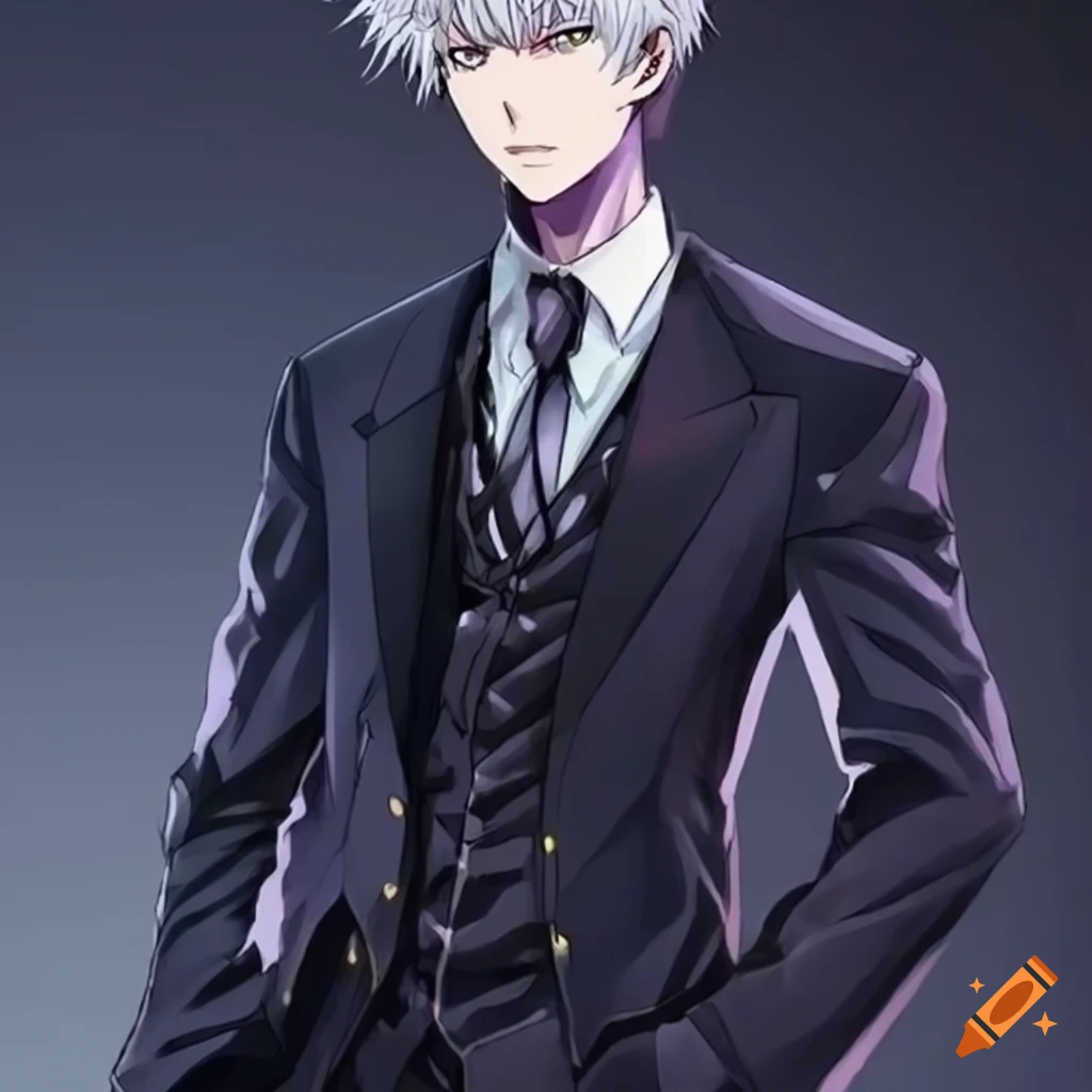 Anime male character in an expensive suit with a scar under the left eye