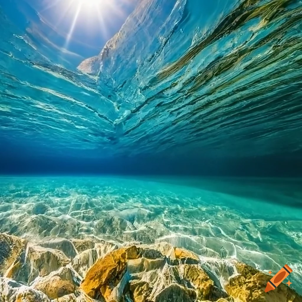 Beautiful crystal clear lake with mountains, caves, and a sunny sky on ...