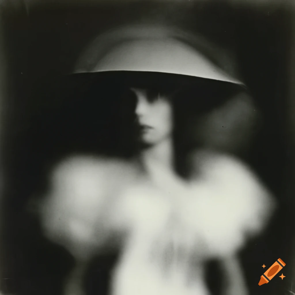 Beautiful woman with a dandelion hat in vintage surreal photography by Deborah Turbeville