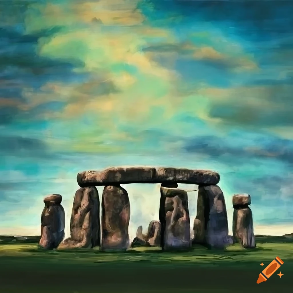 Detailed Renaissance-style painting of Stonehenge in the style of Leonardo da Vinci