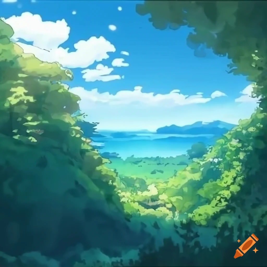 Scenery with sky touching the land in Studio Ghibli art style