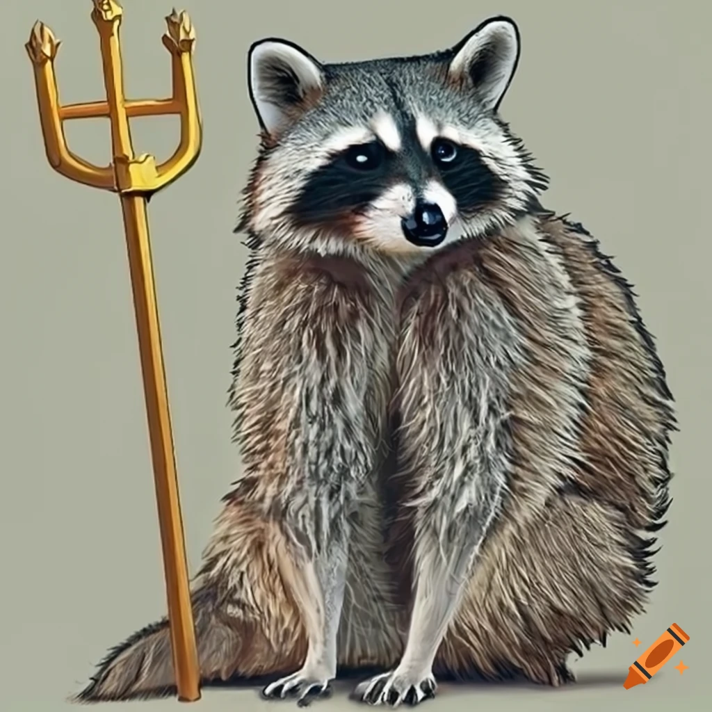 Raccoon holding a trident