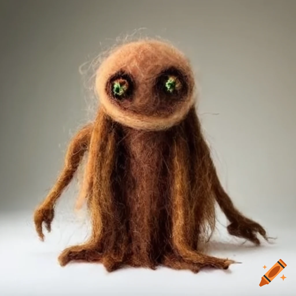 Felted wool creature adorned in ornate clothing from the swamp kingdom