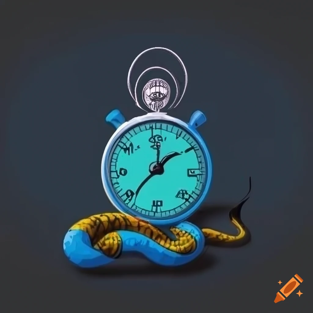 Simplistic Snake And Stopwatch Logo In Yellow And Blue On Black simplistic-snake-and-stopwatch-logo-in-yellow-and-blue-on-black