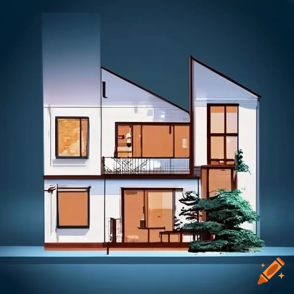 Detailed drawing of a twostory modern home on Craiyon