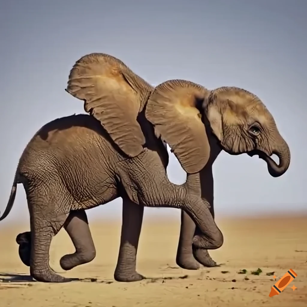 Baby elephants jumping to reach mama's trunk on Craiyon