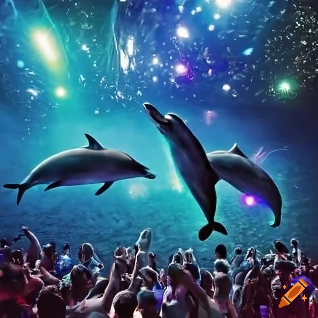 Dolphins dancing above a nightclub