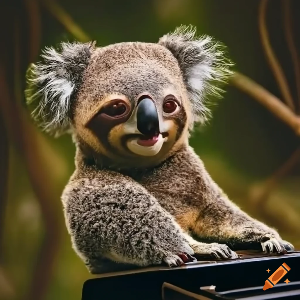 Sloth listening to a koala playing the piano in a warm environment