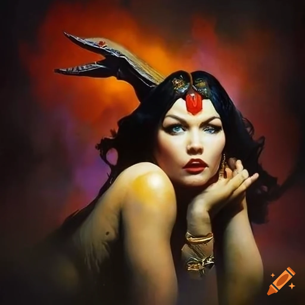 Group of beautiful women in fantasy art style by Frazetta and Jack Kirby