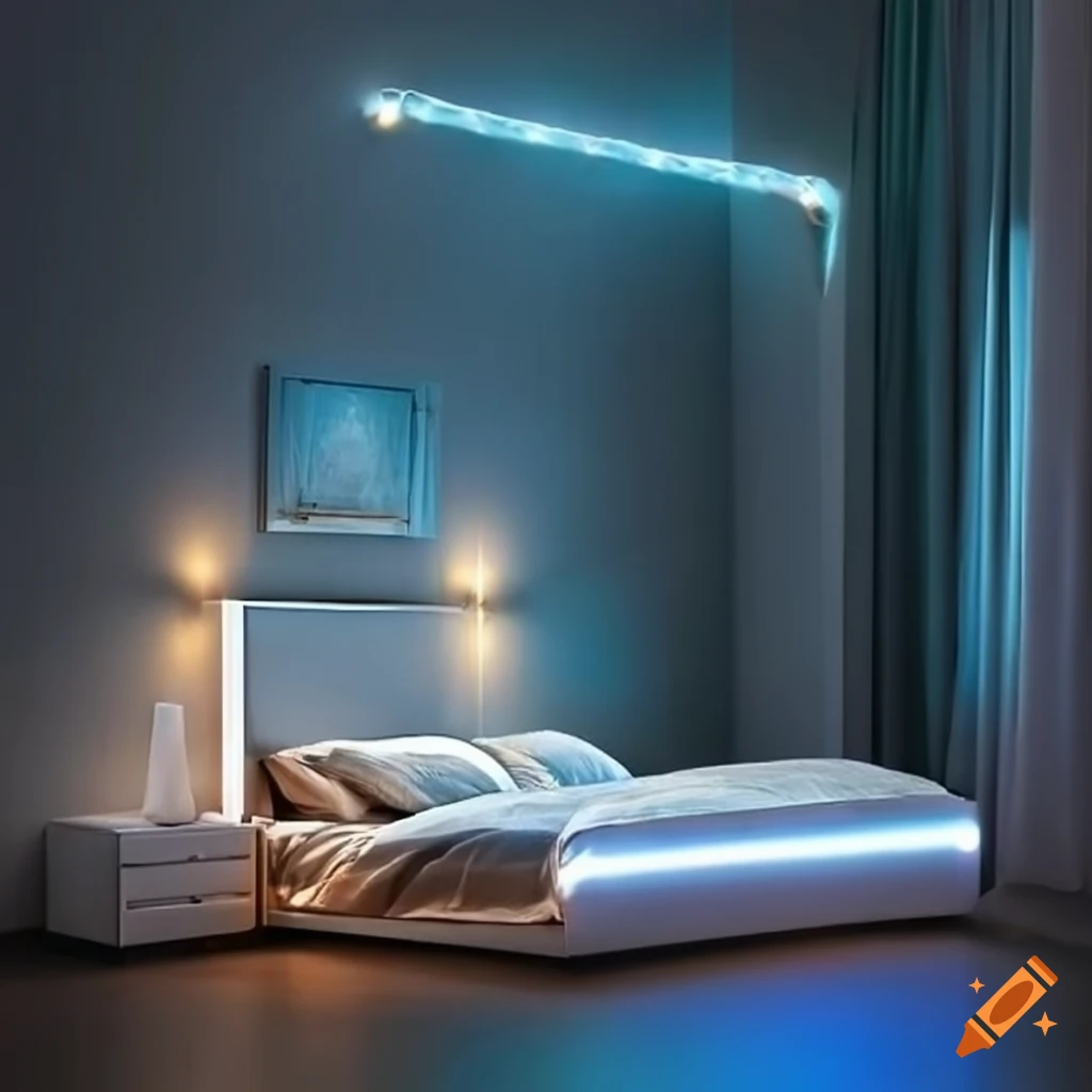 Bed with led lights on Craiyon