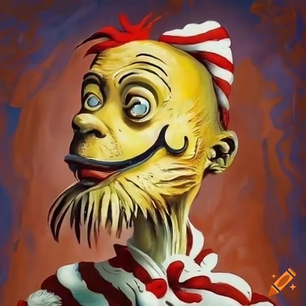 Surrealist scene of a Dr. Seuss chicken in Dali style painting