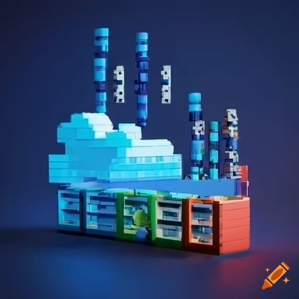 Colorful interconnected servers in a cloud infrastructure resembling lego bricks