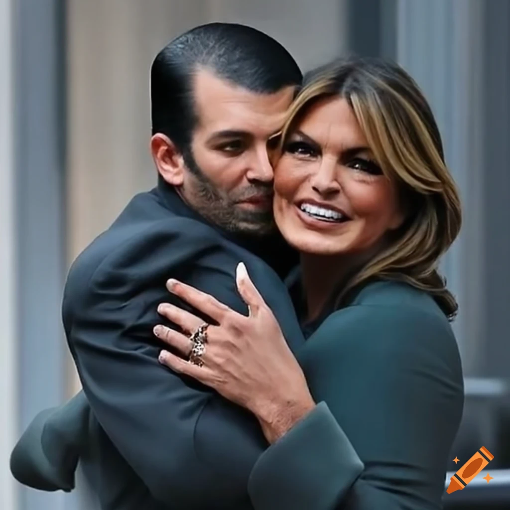 Donald Trump Jr. and Mariska Hargitay embracing on a balcony overlooking New York City