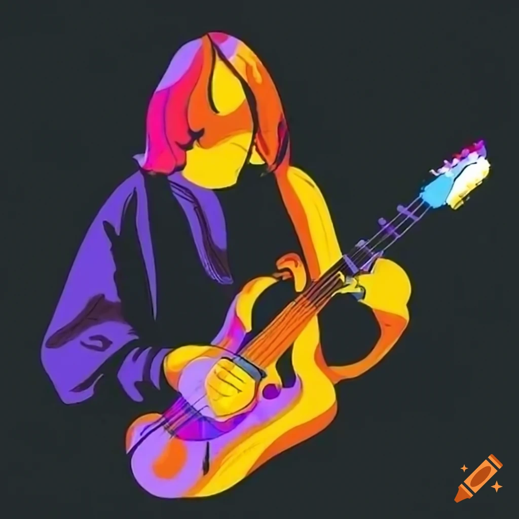 Kurt Cobain playing guitar under shining lights