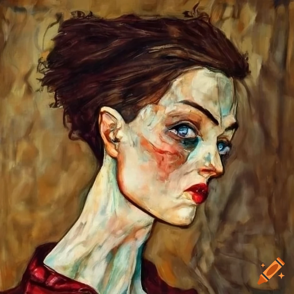 Portrait of a beautiful young woman in the style of Egon Schiele on Craiyon