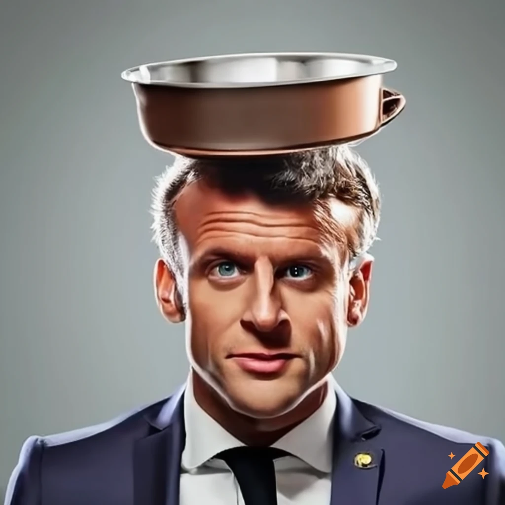 Macron with a saucepan on his head on Craiyon