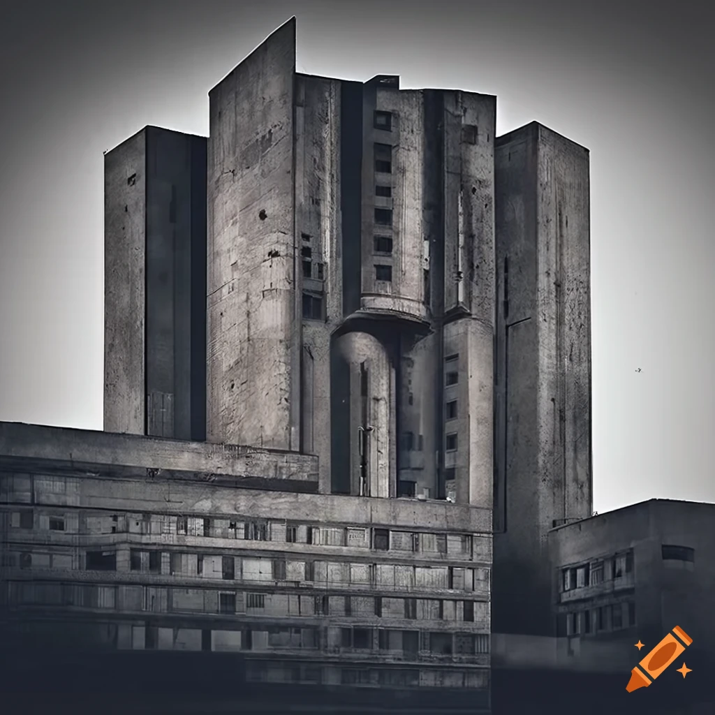 Brutalist concrete megastructure resembling a hospital in the abandoned city of Plozo