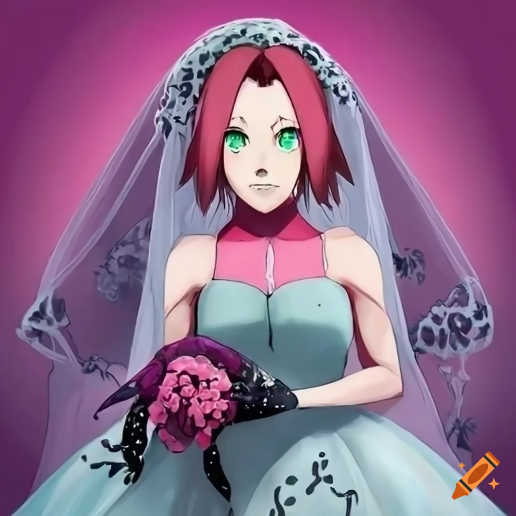 Sakura haruno in a unique wedding dress design on Craiyon