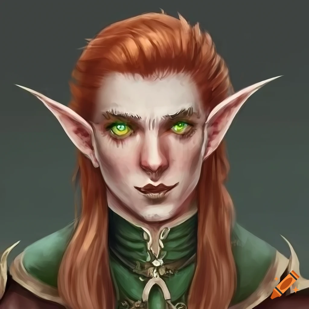 Male noble wood elf with green eyes and long flowing hair in a deal ...
