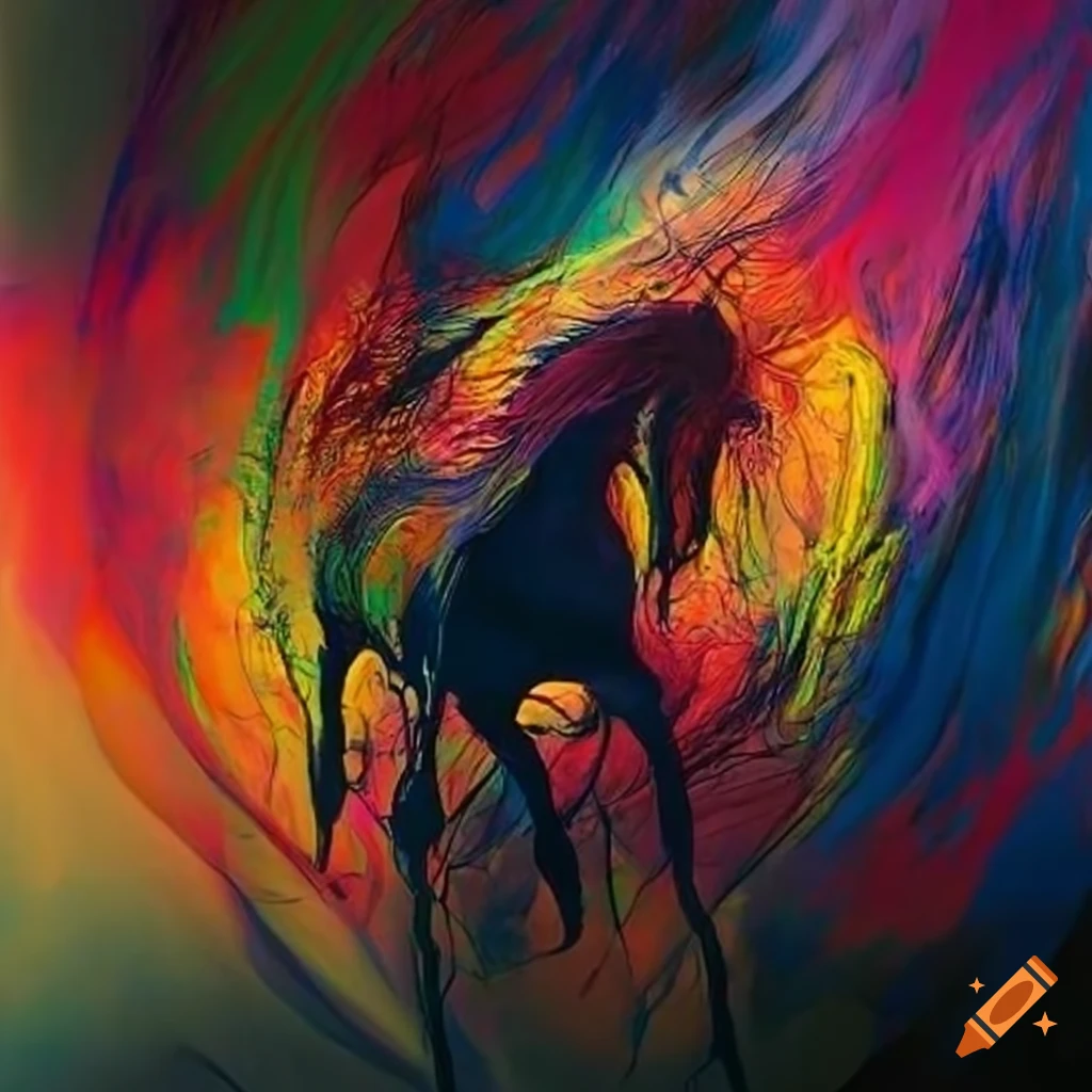 Abstract art wild horse with vibrant colors and sharp black lines