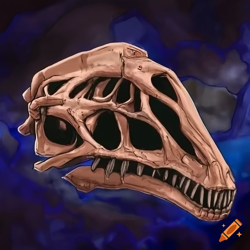 Yu gi oh art featuring a dinosaur skull fossil on Craiyon