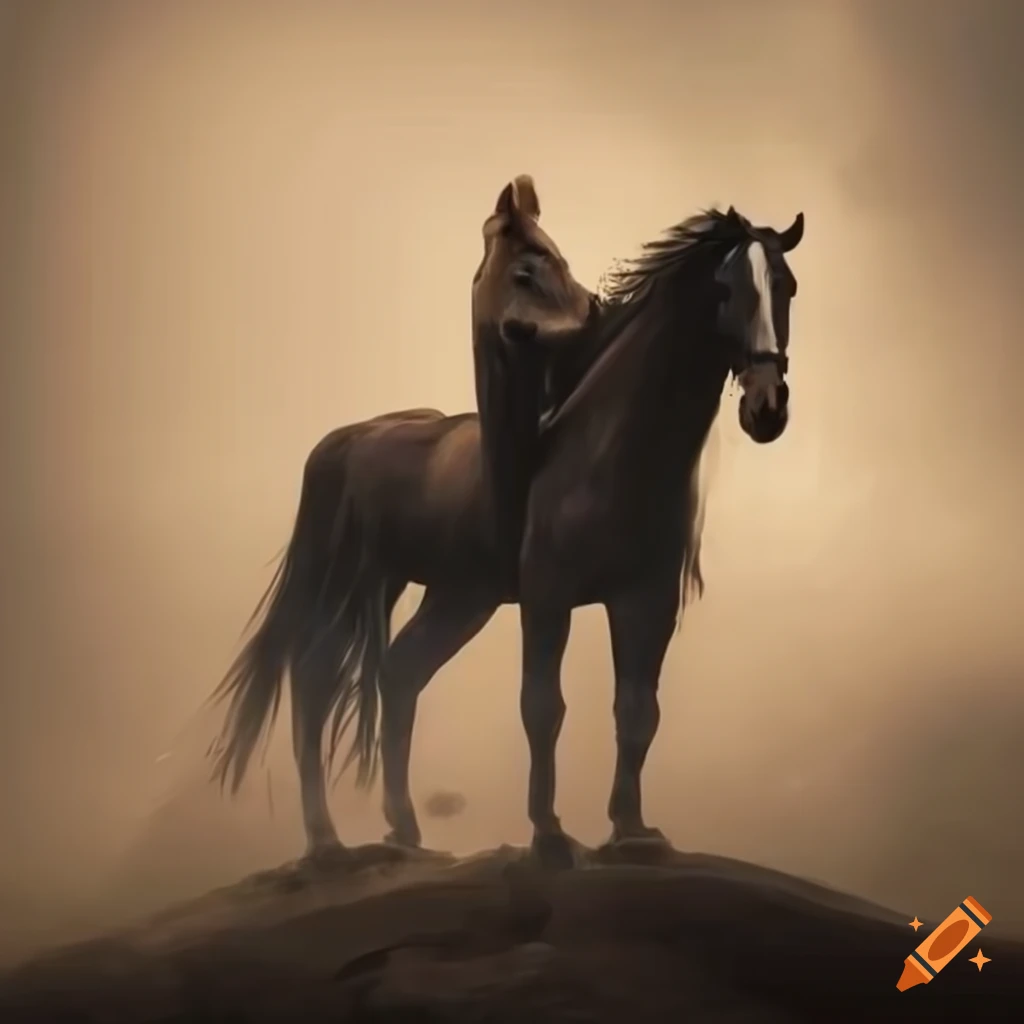 Cloaked man on horse in sandstorm