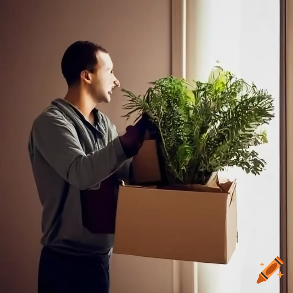 Man delivering plants to an urban apartment