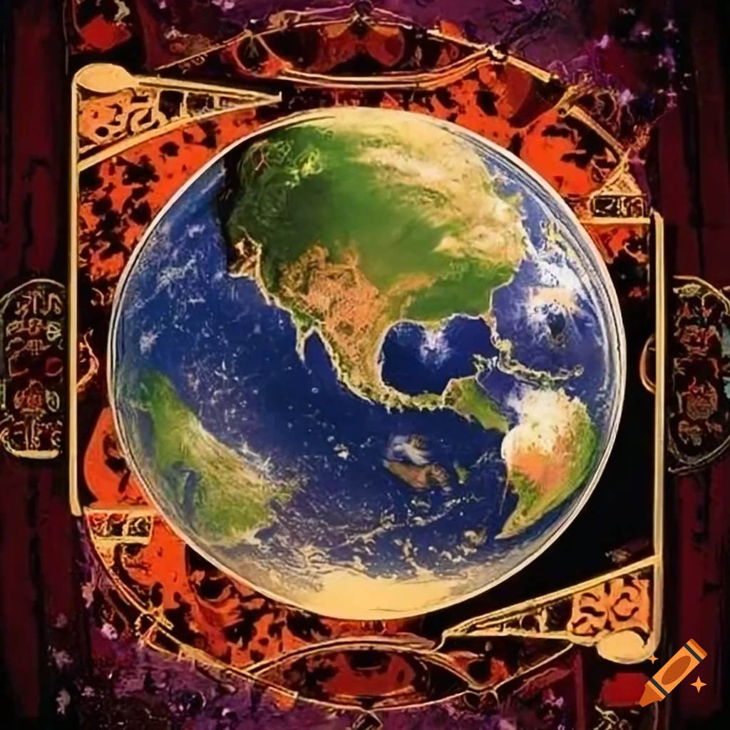 Half Earth, half Tarot card with punk stamp influence in space