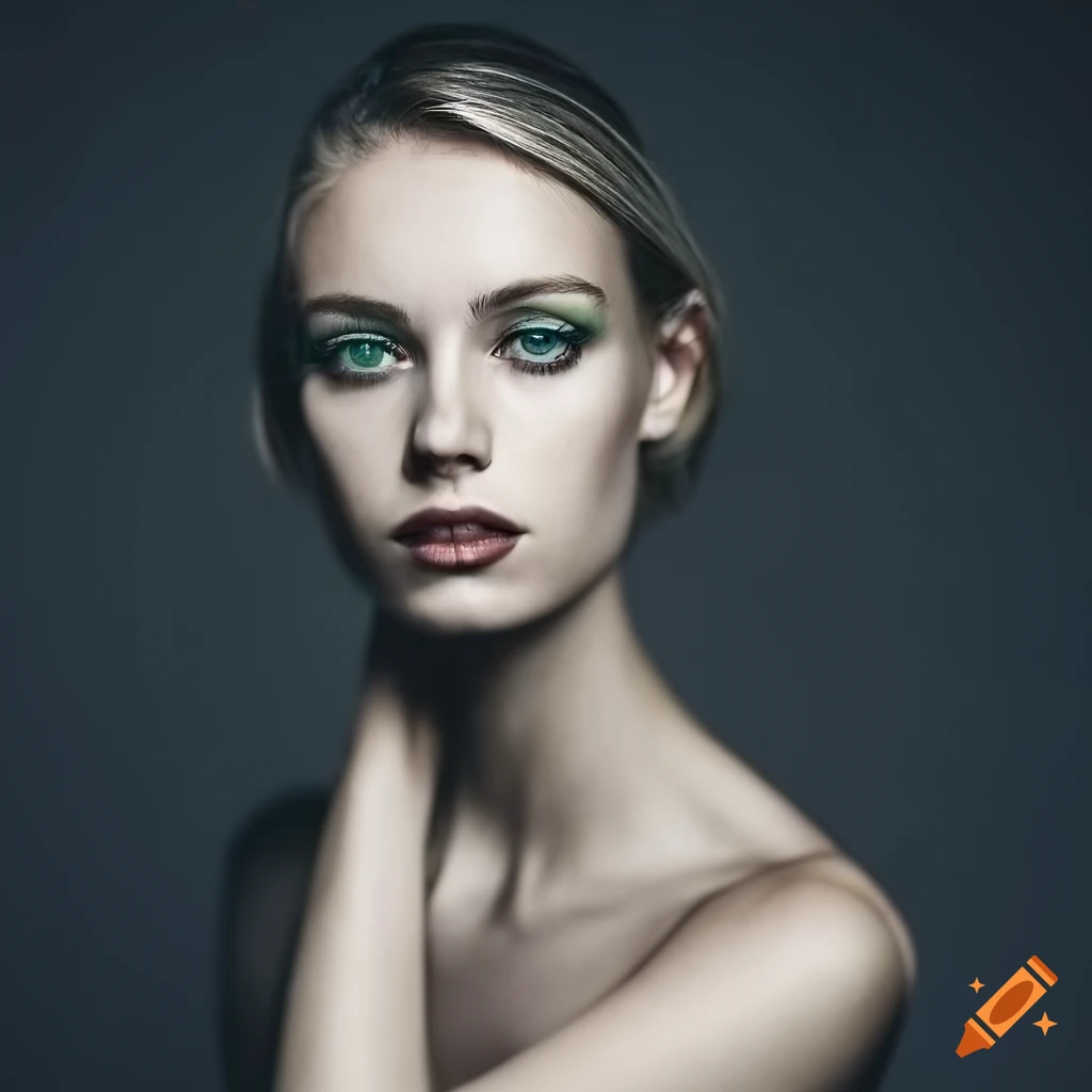 Portrait of a young blonde woman with green eyes on Craiyon