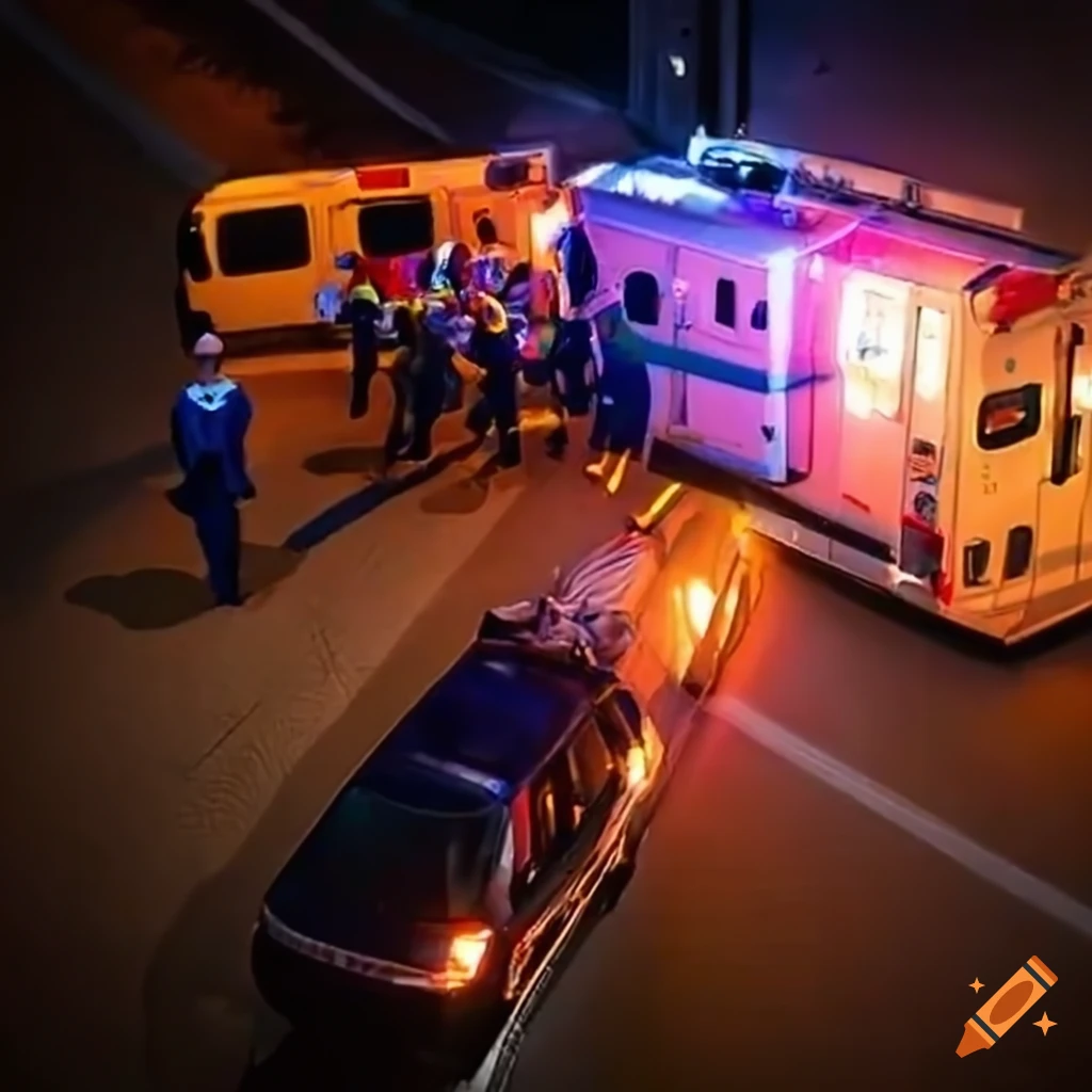 Ambulance rescuing an injured person from a high angle view