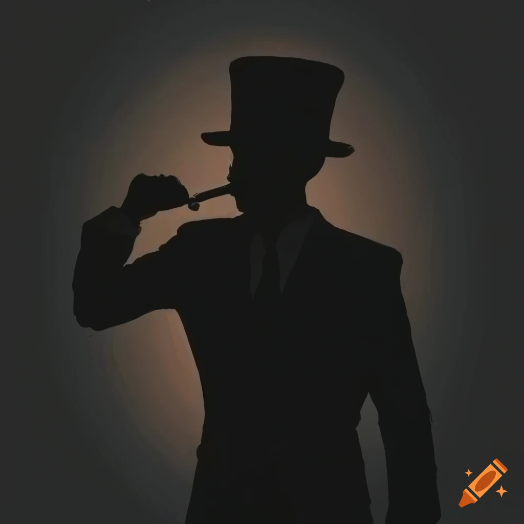 Silhouette of a man in a suit and top hat smoking a cigar